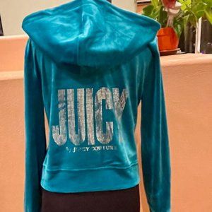 Juicy Couture Blue Velour Hoodie & Pant Set with BLING! Sz. Medium
